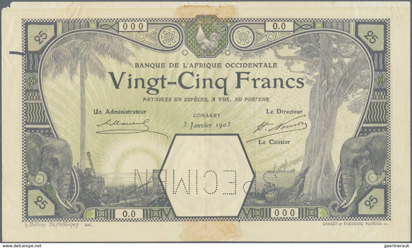 01566 French West Africa / Französisch Westafrika: Highly Rare And Possibly Unique Banknote 25 Francs 1903 - Stati Dell'Africa Occidentale