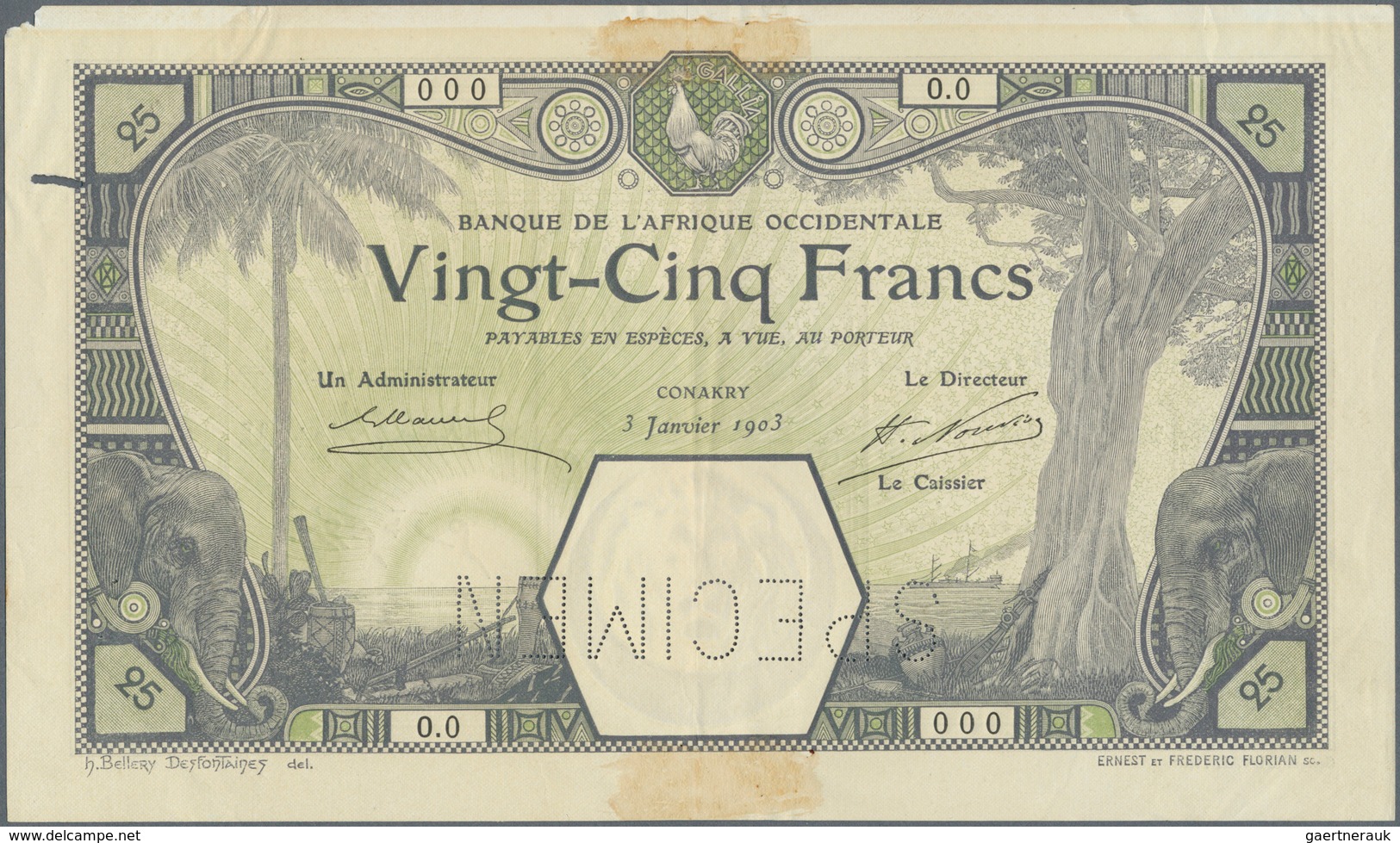 01566 French West Africa / Französisch Westafrika: Highly Rare And Possibly Unique Banknote 25 Francs 1903 - Estados De Africa Occidental