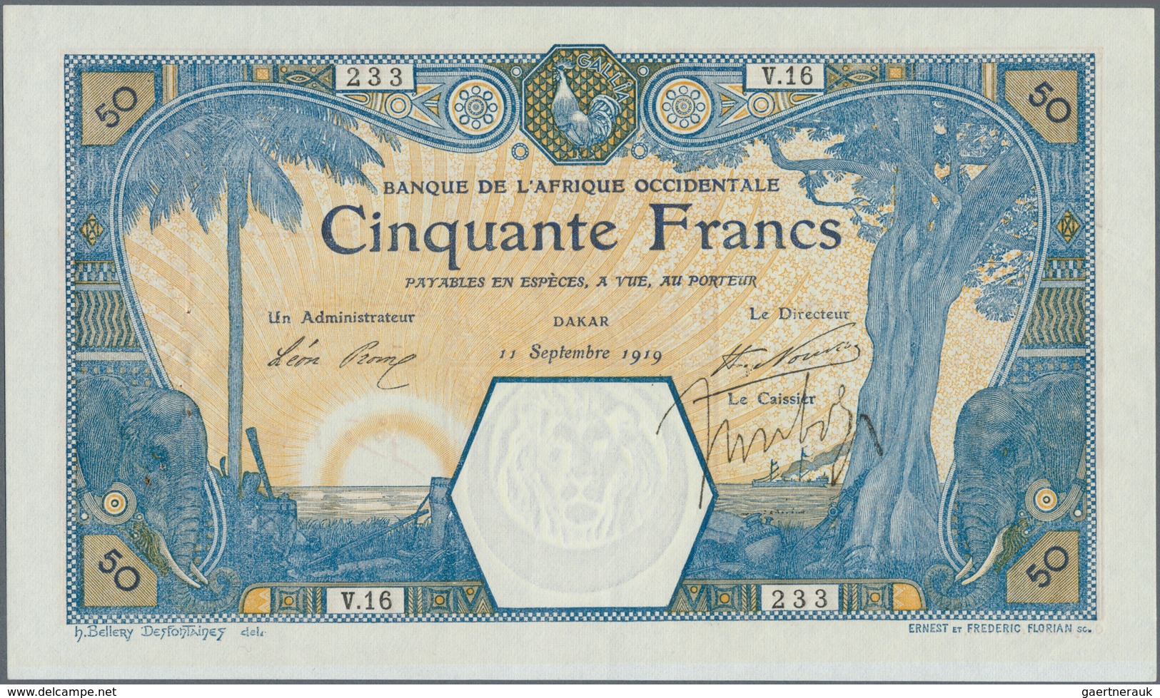 01571 French West Africa / Französisch Westafrika: 50 Francs 1919 DAKAR P. 9Ba, Very Rare Early Date In Ex - West African States