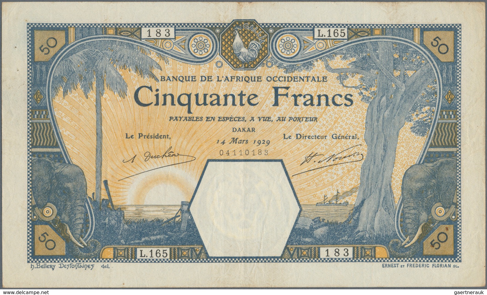 01574 French West Africa / Französisch Westafrika: 50 Francs 1929 DAKAR P. 9Bc, With Additional Serial Num - Estados De Africa Occidental