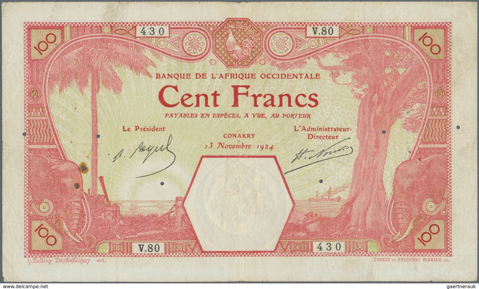 01577 French West Africa / Französisch Westafrika: 100 Francs 1924 CONAKRY P. 10Ac, Rare Note In Used Cond - Estados De Africa Occidental