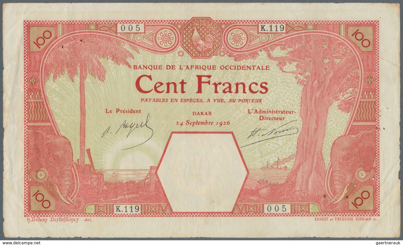 01579 French West Africa / Französisch Westafrika: 100 Francs 1926 DAKAR P. 11Bb, Used With Folds And Crea - Estados De Africa Occidental