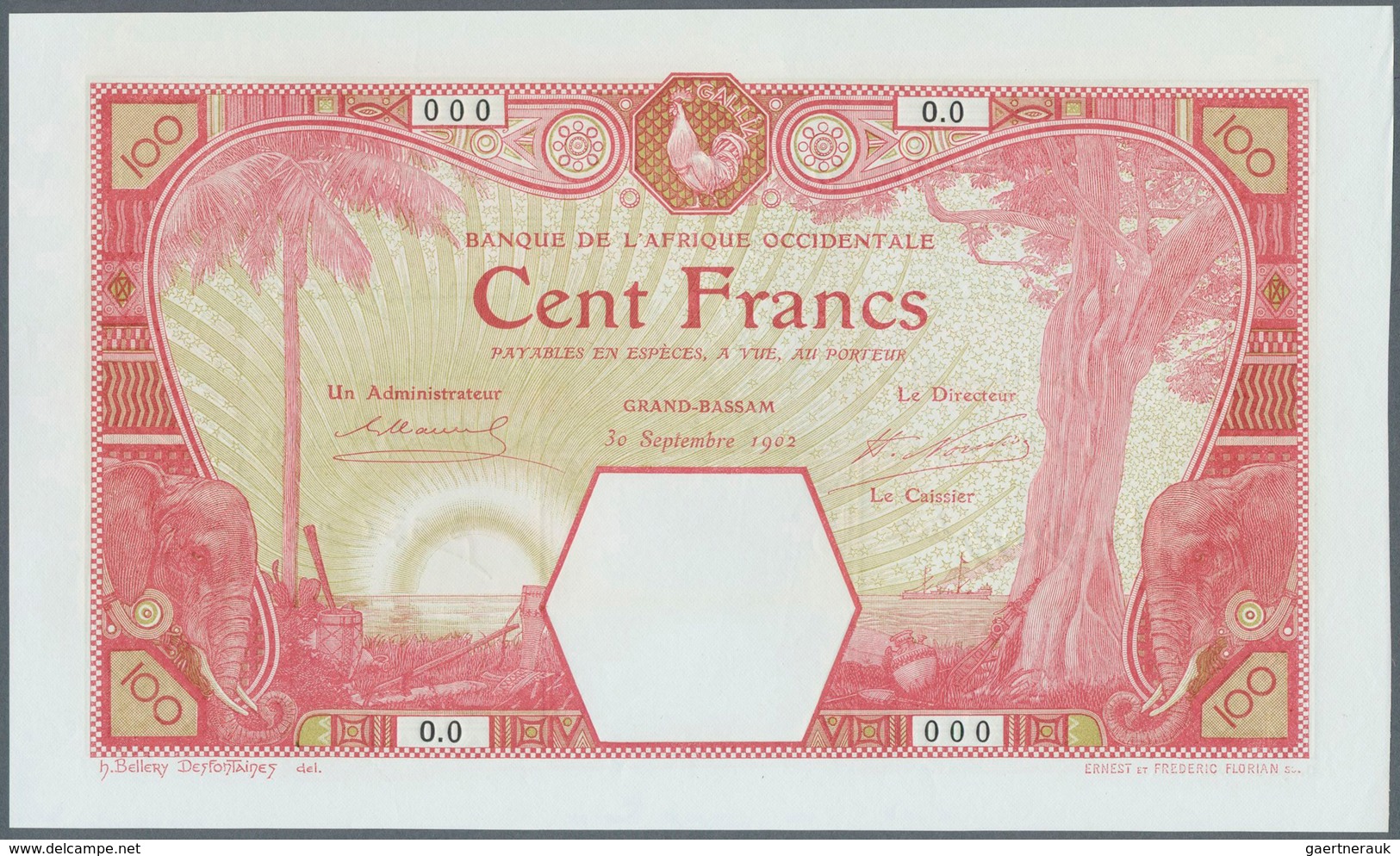01582 French West Africa / Französisch Westafrika: Highly Rare Proof / Specimen Print Of 100 Francs ND(Spe - Stati Dell'Africa Occidentale