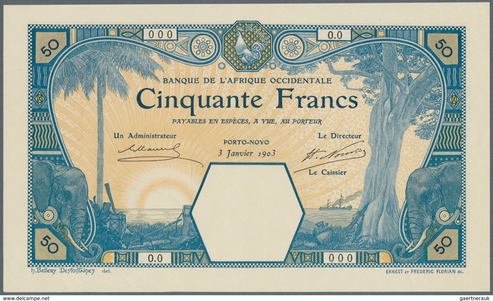 01585 French West Africa / Französisch Westafrika: Highly Rare And Possibly Unique 50 Francs 1903 PORTO-NO - Stati Dell'Africa Occidentale