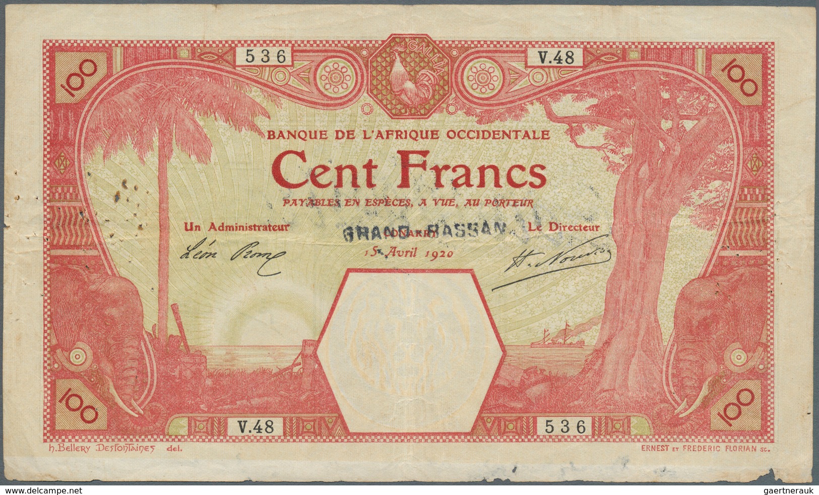 01588 French West Africa / Französisch Westafrika: 100 Francs Grand Bassam 1920 P. 12D, With Several Pinho - West African States
