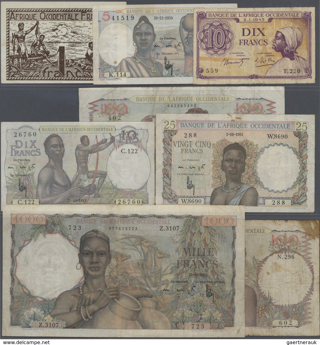 01595 French West Africa / Französisch Westafrika: Set Of 8 Banknotes Containing 1 Franc A.O.F. P. 34 (XF) - West African States