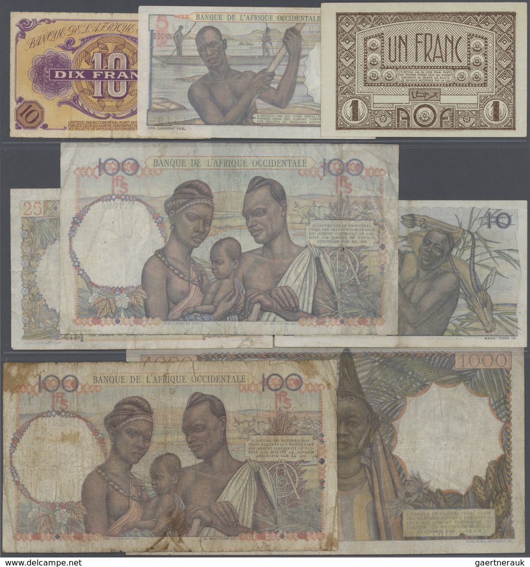 01595 French West Africa / Französisch Westafrika: Set Of 8 Banknotes Containing 1 Franc A.O.F. P. 34 (XF) - West-Afrikaanse Staten