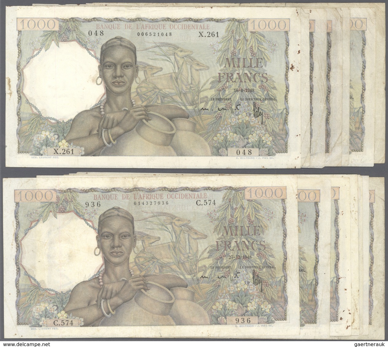 01597 French West Africa / Französisch Westafrika: Set Of 15 Banknotes 1000 Francs 1948-52 P. 42, All In S - Stati Dell'Africa Occidentale