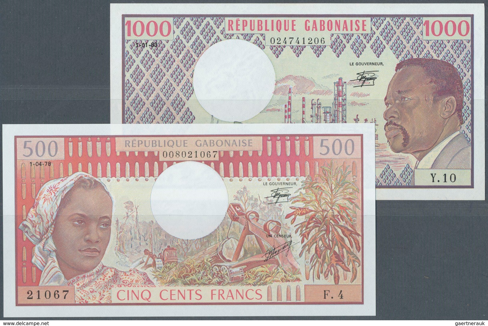 01598 Gabon / Gabun: Republique Gabonaise 500 Francs 1978 And 1000 Francs 1983, P.2b, 3d, Both In UNC Cond - Gabon