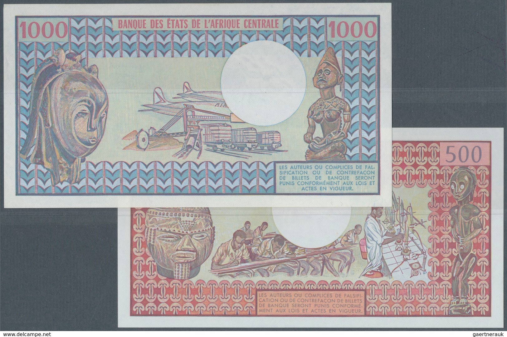 01598 Gabon / Gabun: Republique Gabonaise 500 Francs 1978 And 1000 Francs 1983, P.2b, 3d, Both In UNC Cond - Gabon