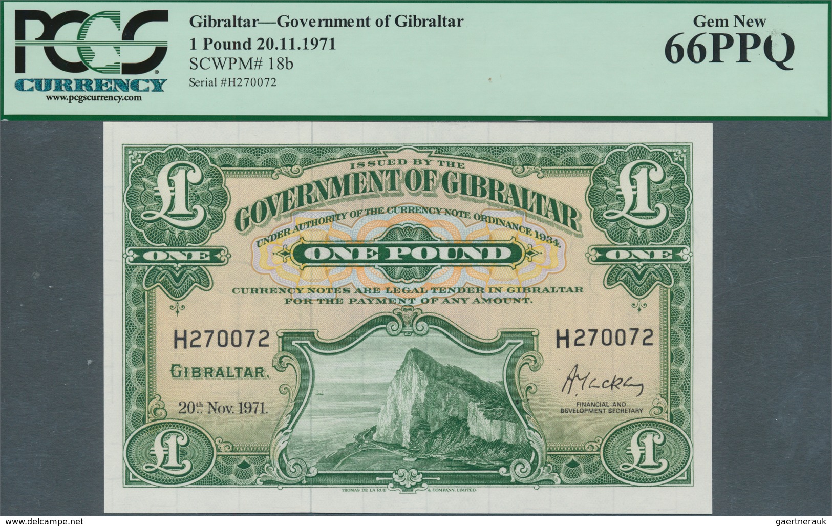 01604 Gibraltar: 1 Pound 1971 P. 18b, Condition: PMG Graded Gem New 66PPQ. - Gibilterra