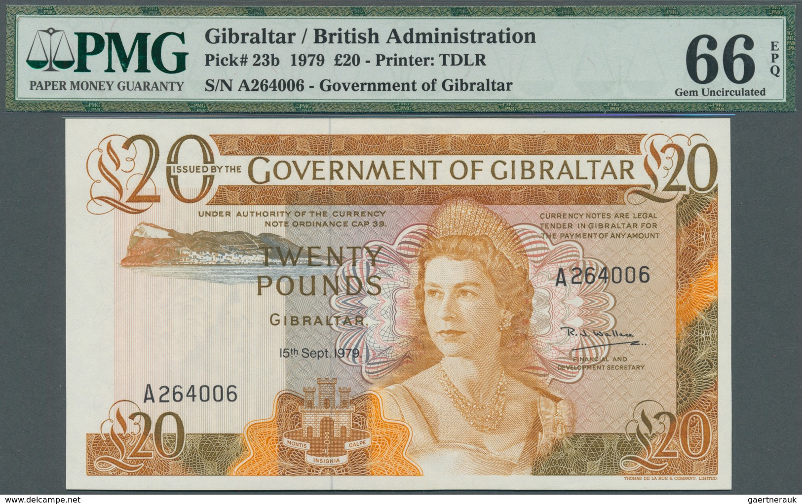 01607 Gibraltar: Government Of Gibraltar 20 Pounds September 15th 1979, P.23b In Perfect Uncirculated Cond - Gibraltar