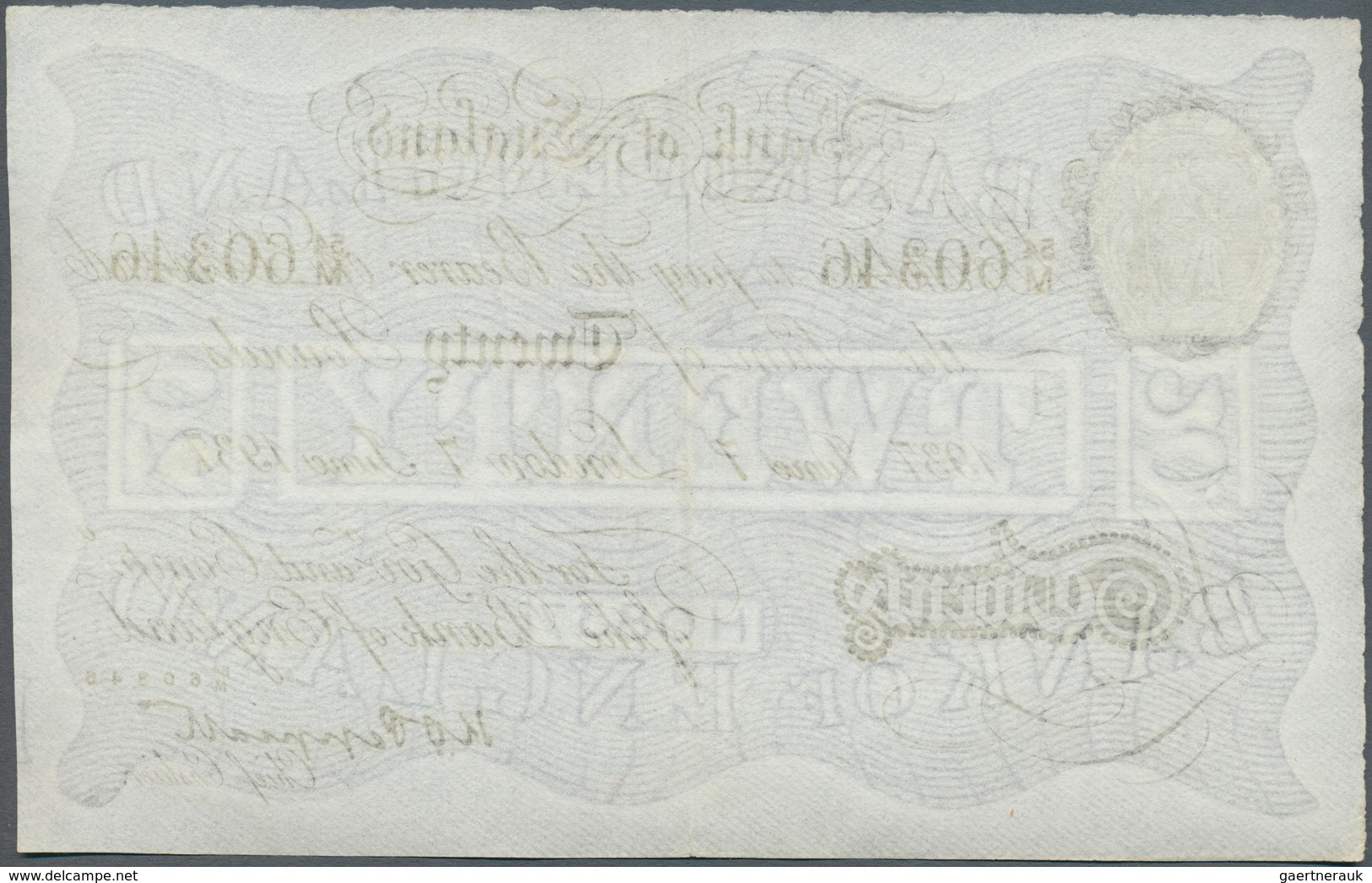 01611 Great Britain / Großbritannien: 20 Pounds 1937 P. 337a Issued In London, Center Fold, No Other Folds - Andere & Zonder Classificatie