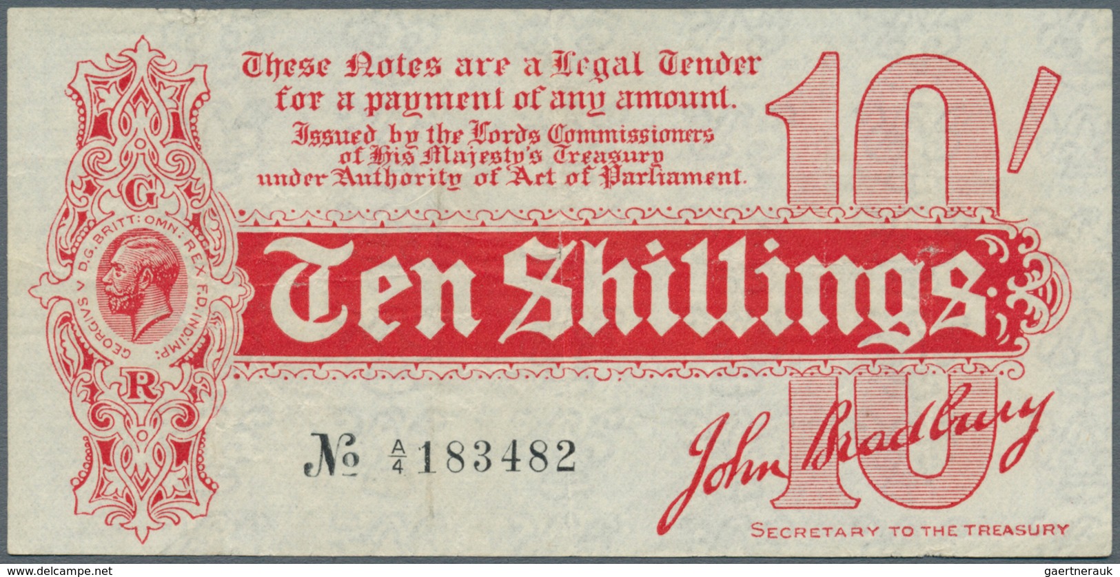 01613 Great Britain / Großbritannien: 10 Shillings ND(1914) P. 346, 4 Vertical And One Very Light Horizont - Andere & Zonder Classificatie