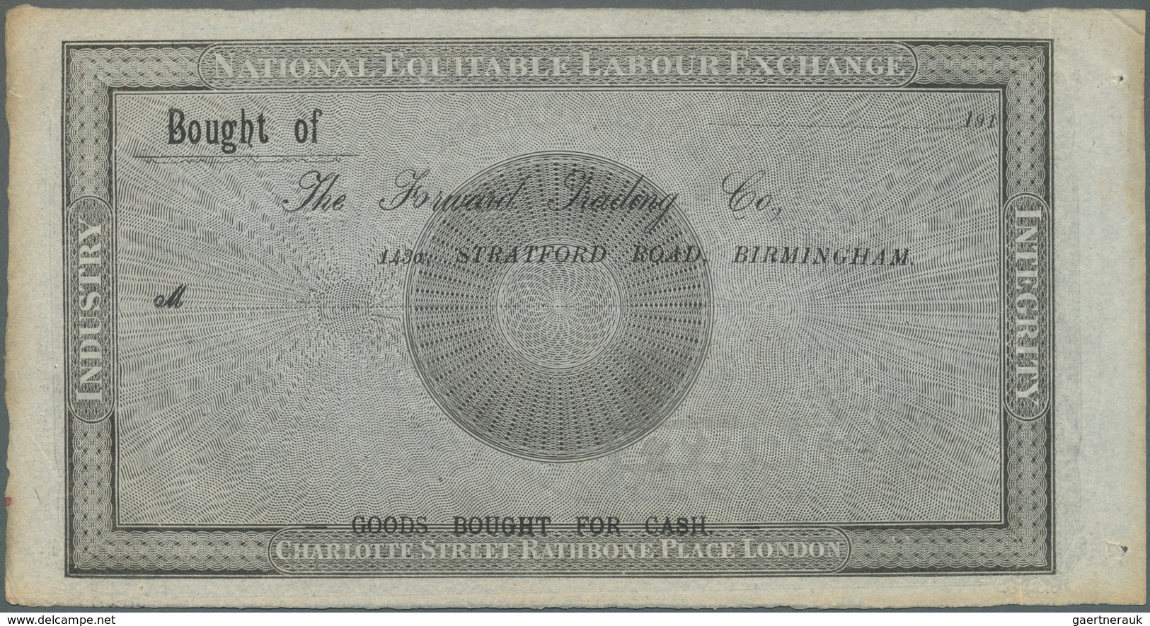 01619 Great Britain / Großbritannien: 80 Hours 1833 Remainder Note Of The National Equitable Labour Exchan - Other & Unclassified