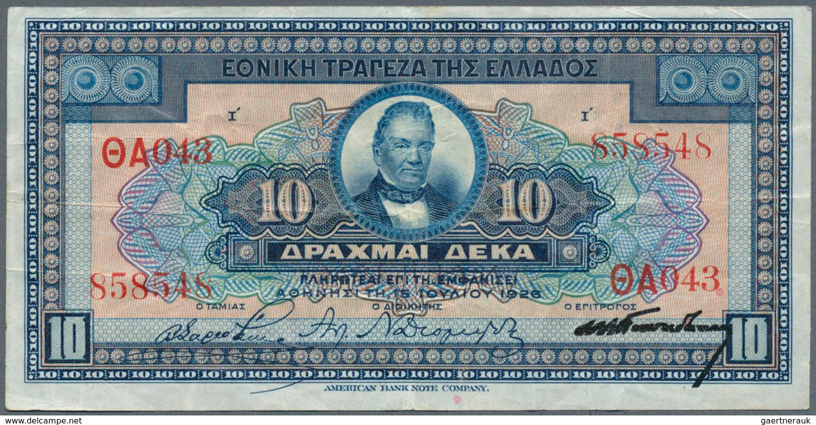 01628 Greece / Griechenland: 10 Drachmai 1924 P. 88, Used With Folds And Creases, Still Crispness In Paper - Grecia