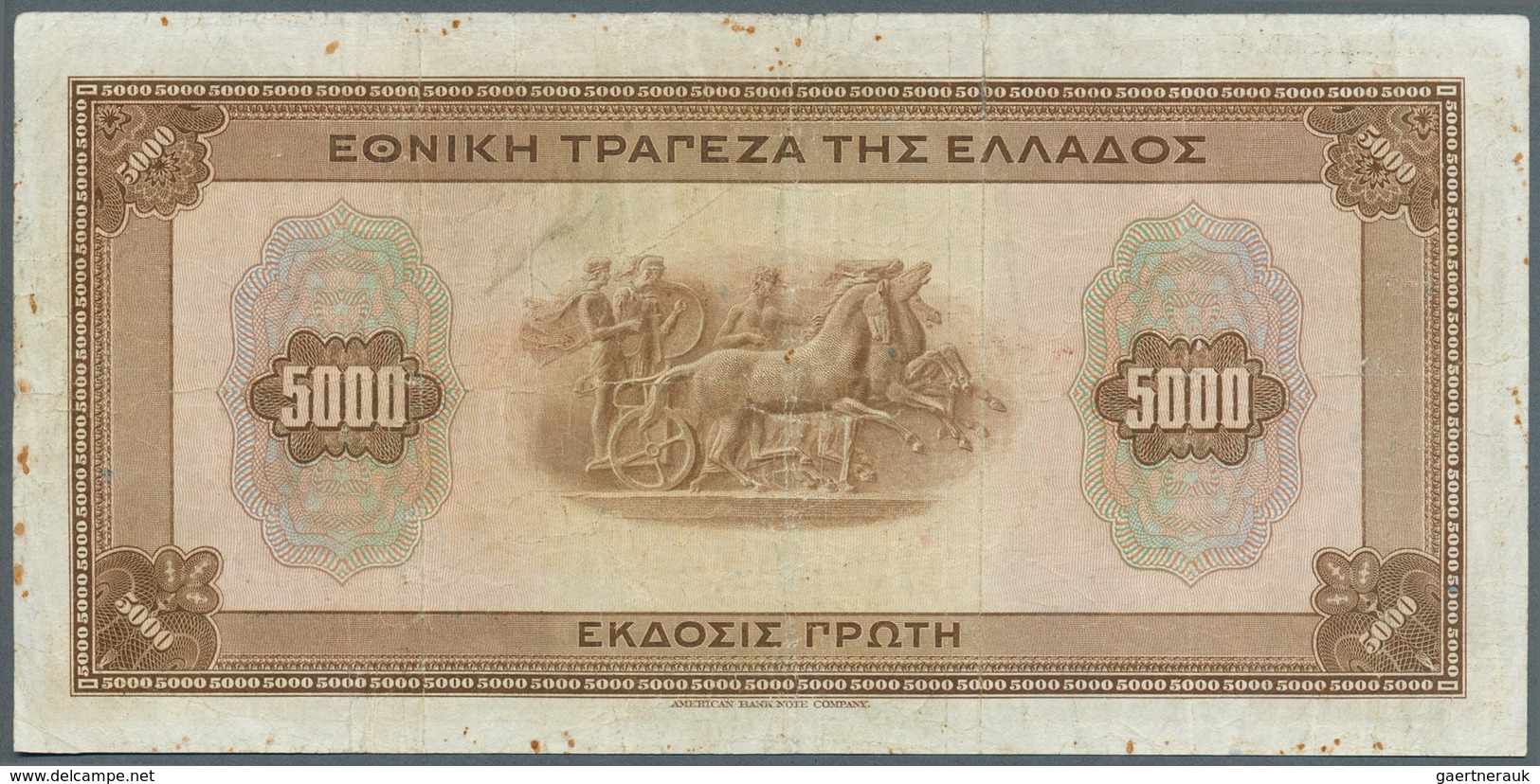 01630 Greece / Griechenland: 5000 Drachmai ND(1928) P. 101a, Rare Note, Used With Folds And Stain Dots In - Grecia