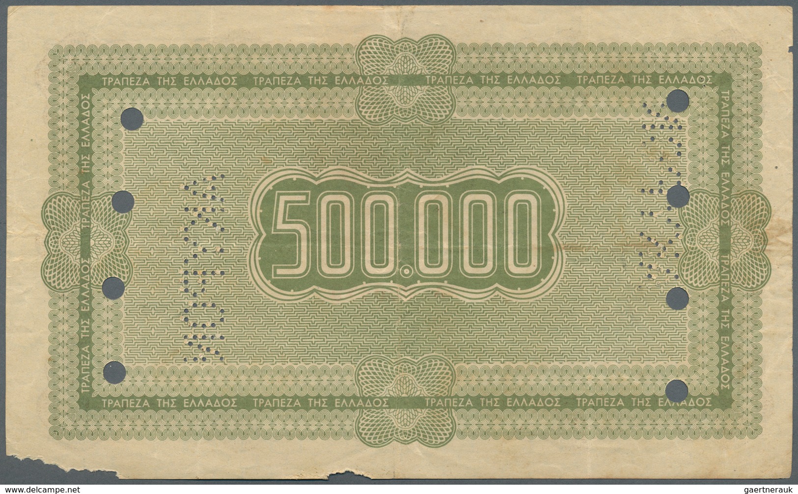 01632 Greece / Griechenland: 500.000 Drachmai 1942 Specimen P. 138s, Two Small Damages At Lower Border, Pe - Griekenland