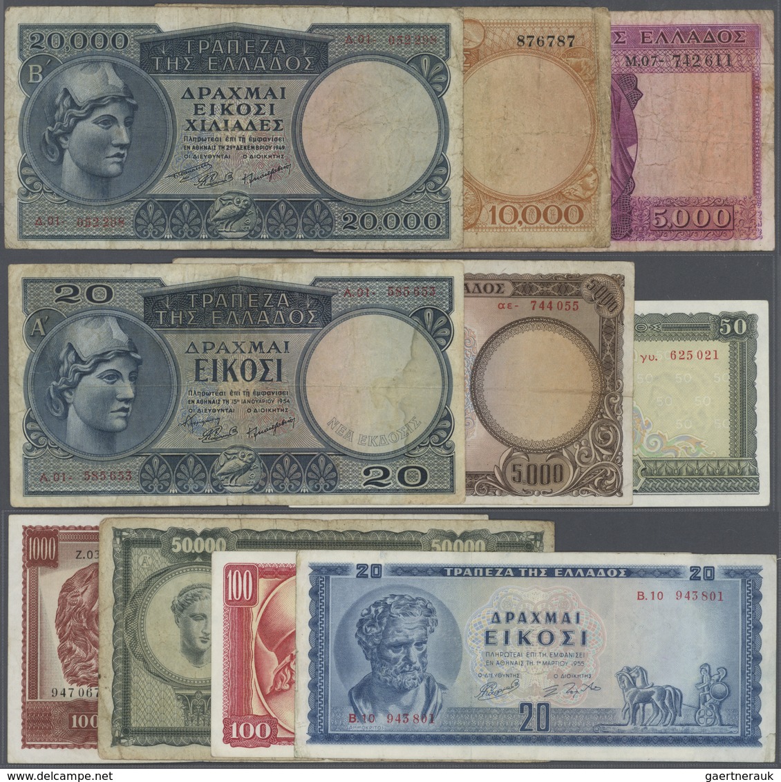 01640 Greece / Griechenland: Set Of 10 Banknotes Containing 20-20.000 Drachmai Different Series P. 177, 18 - Grecia