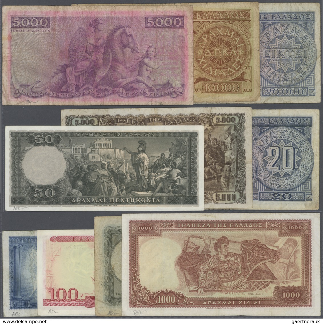 01640 Greece / Griechenland: Set Of 10 Banknotes Containing 20-20.000 Drachmai Different Series P. 177, 18 - Grecia