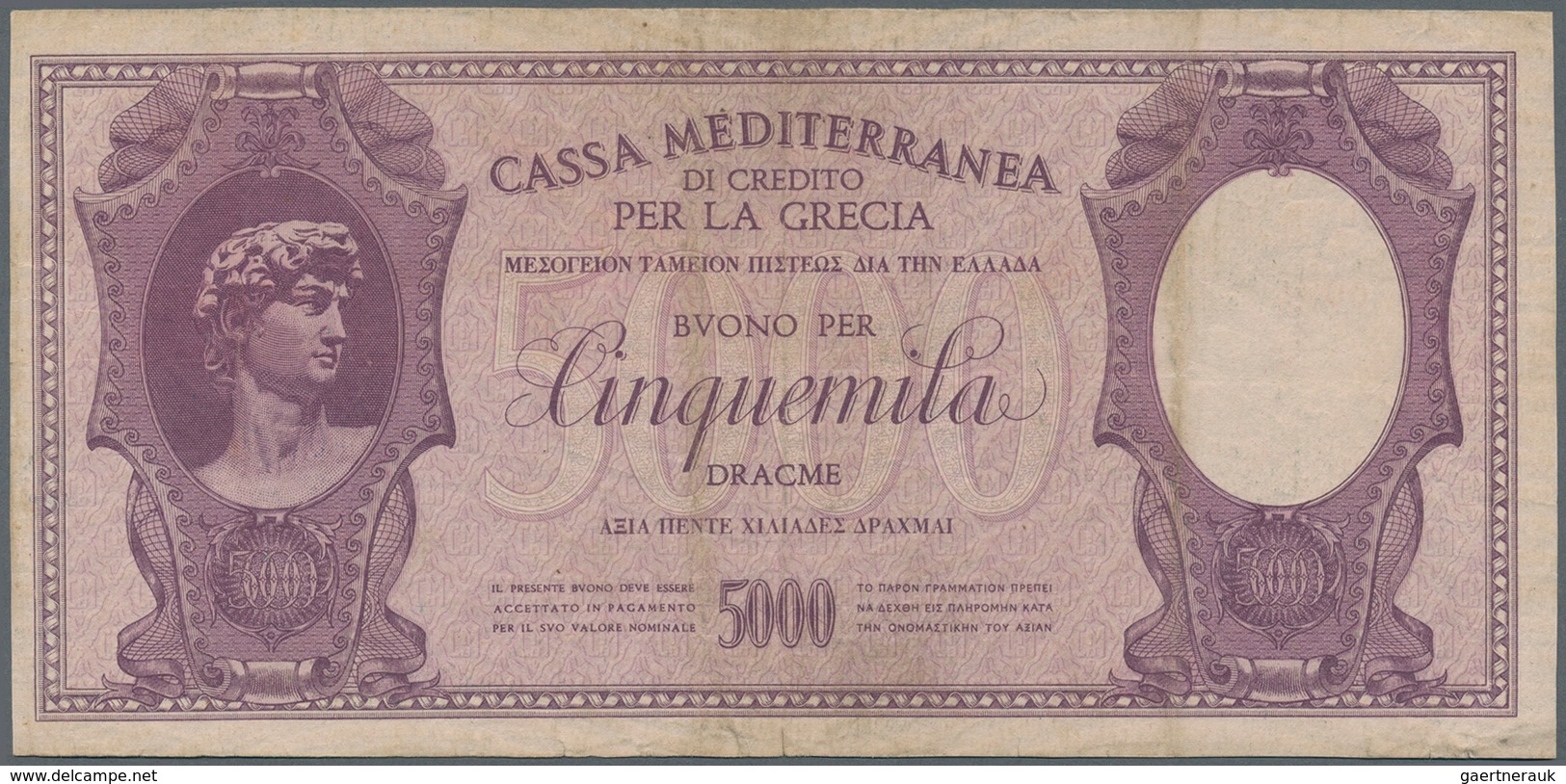 01645 Greece / Griechenland: 5000 Drachmai ND(1941) P. M7, Vertical And Horizontal Folds, 3 Minor Border T - Grecia