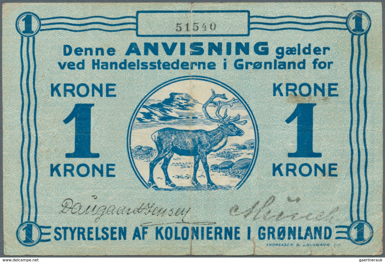 01651 Greenland / Grönland: 1 Krone ND(1913) P. 13, Used With Folds And Creases, Border Tears, No Repairs, - Groenlandia