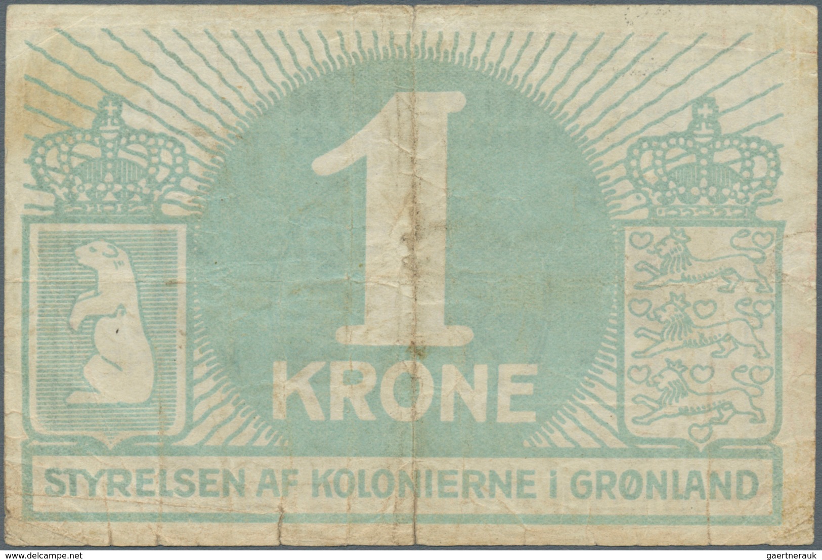 01651 Greenland / Grönland: 1 Krone ND(1913) P. 13, Used With Folds And Creases, Border Tears, No Repairs, - Groenlandia
