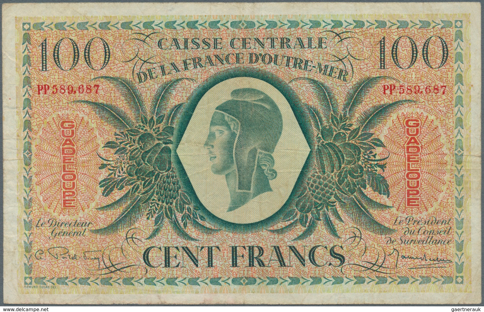 01654 Guadeloupe: 100 Francs ND P. 29a, Used With Several Folds And Creases In Paper But No Holes Or Tears - Andere - Amerika