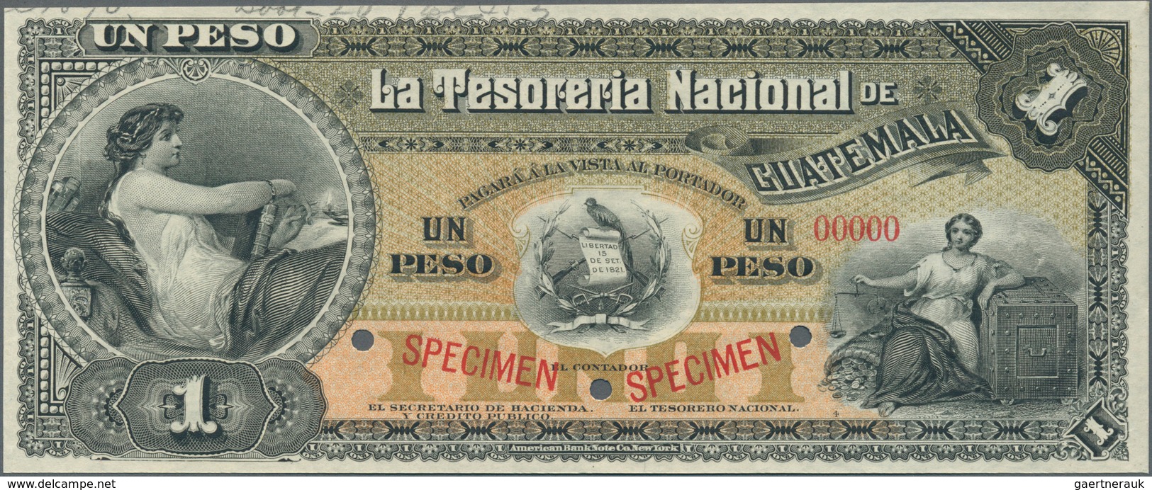 01655 Guatemala: 1 Peso ND(1881) SPECIMEN P. A4s. This Note Is A Real Beauty With Its Classic Design And V - Guatemala