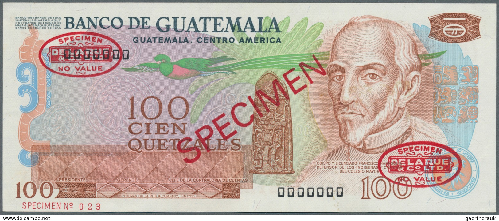 01658 Guatemala: Banco De Guatemala 100 Quetzales 1972-83 TDLR Specimen, P.64s, Traces Of Glue On Back, Ot - Guatemala