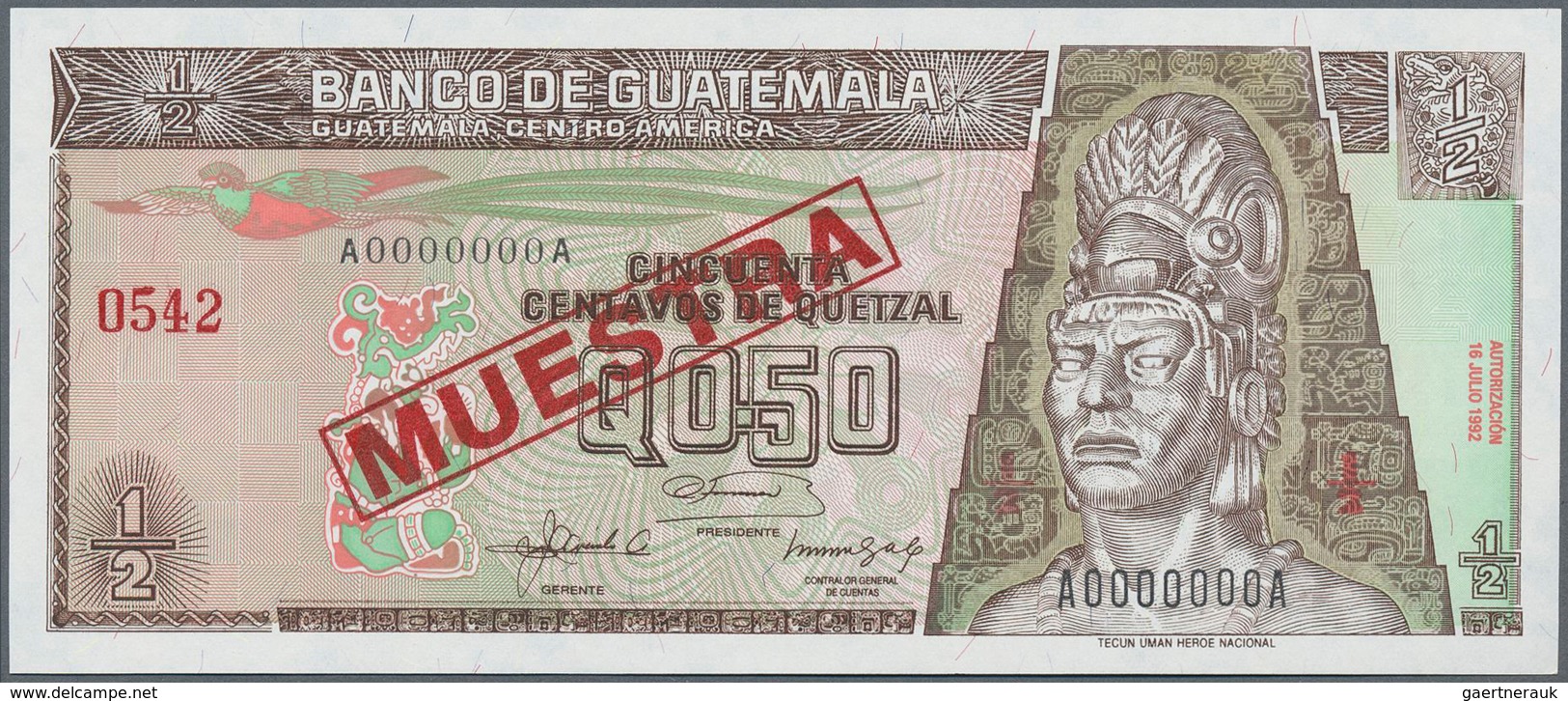 01660 Guatemala: 1/2 Quetzal 1992 Specimen P. 79s In Condition: UNC. - Guatemala