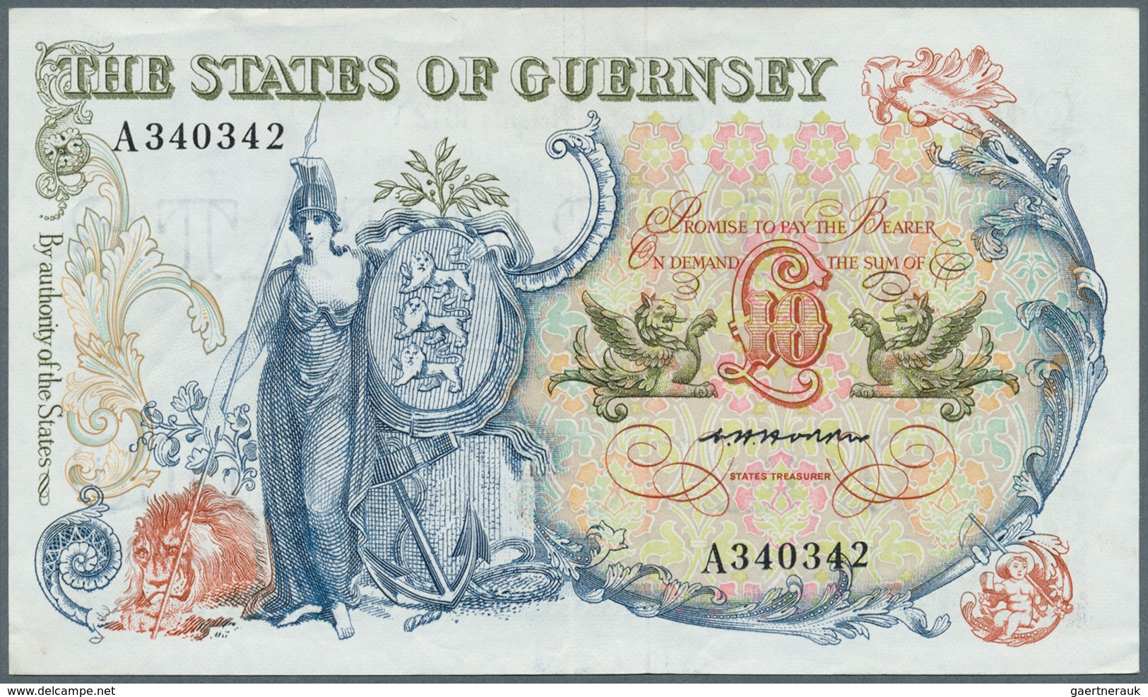 01666 Guernsey: 10 Pounds ND(1969-75) P. 47, More Seldom Seen Issue In Nice Condition, Center Fold And Lig - Andere & Zonder Classificatie