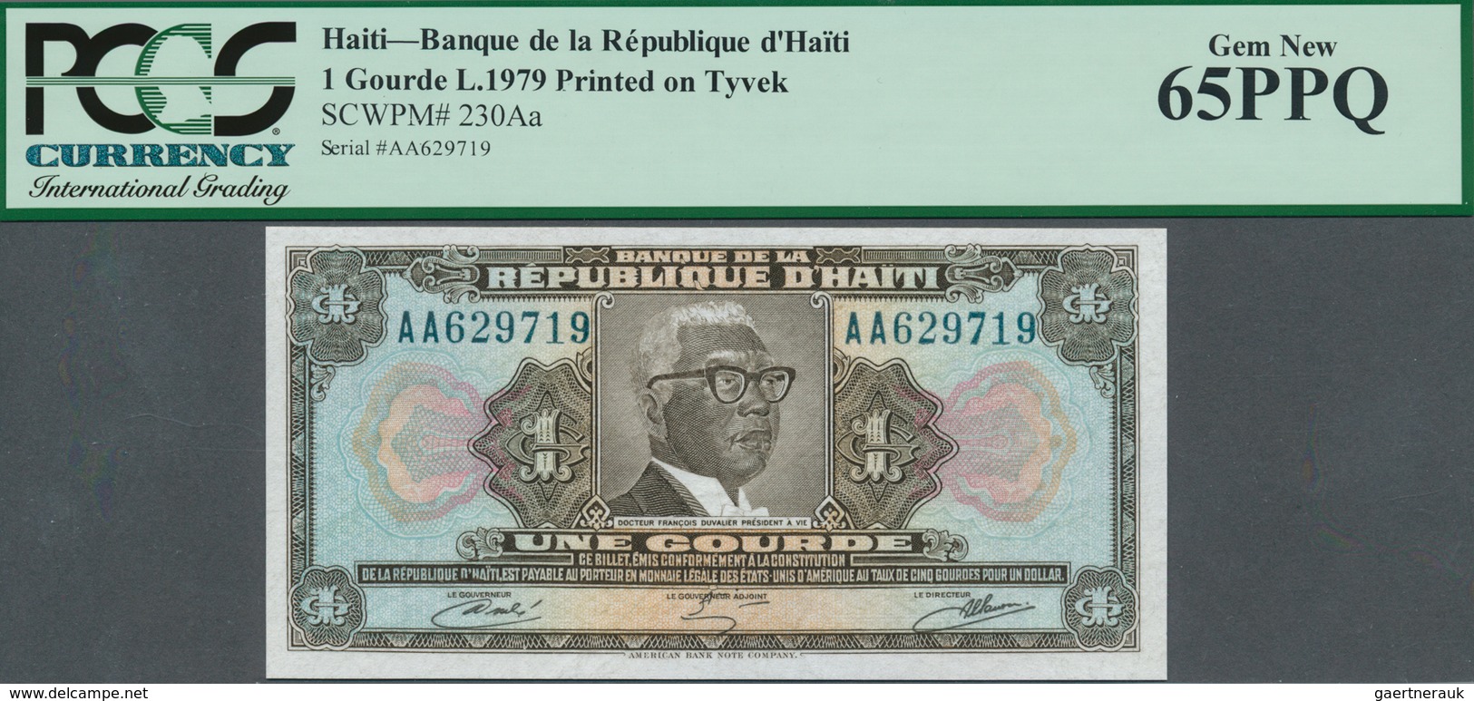 01669 Haiti: 1 Gourde L.1979, Printed On Tyvek, P.230Aa In Perfect UNC, PCGS Graded 65 Gem New PPQ - Haïti