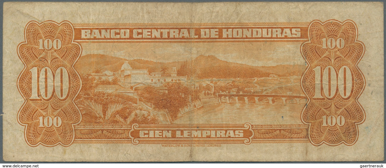 01670 Honduras: 100 Lempiras 1972 P. 49d, Used With Folds And Creases, Stained Paper, 2 Pinholes, But No T - Honduras