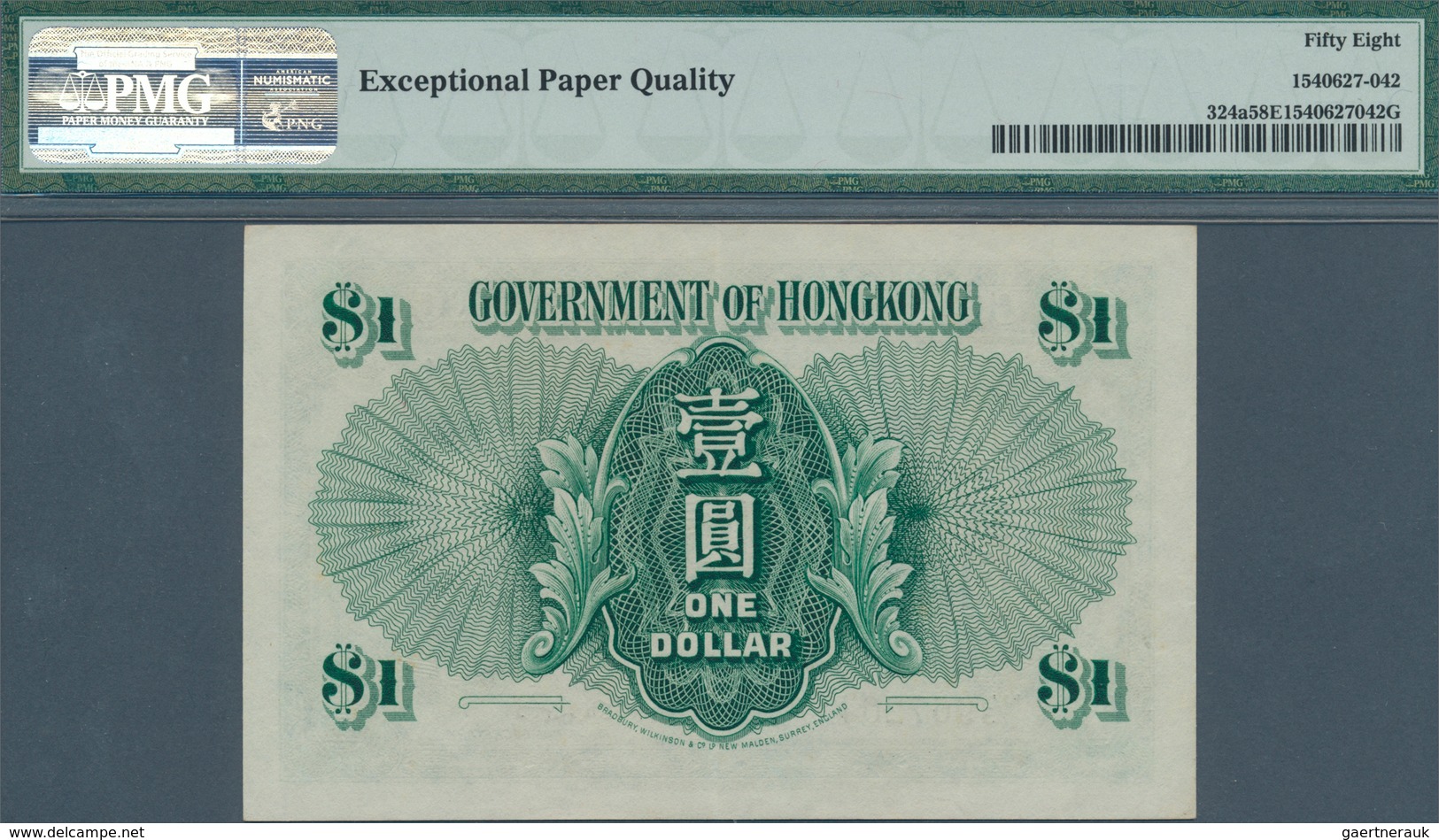 01683 Hong Kong: 1 Dollar 1949 P. 324a, Condition: PMG Graded 58 Choice AUNC EPQ. - Hongkong