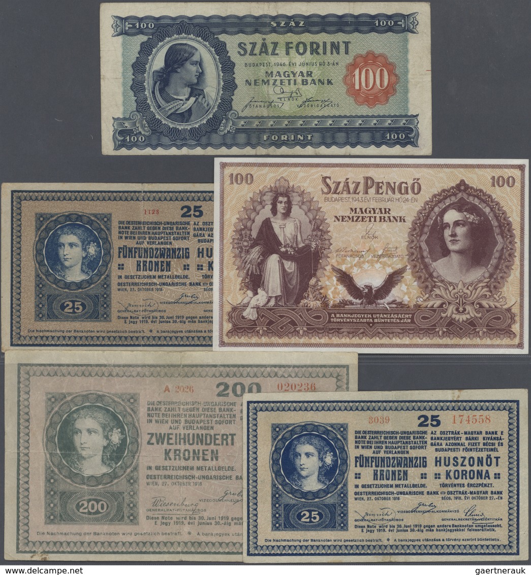 01687 Hungary / Ungarn: Set Of 5 Banknotes Containing (Austria) P. 12, 13, 15: 200 And 2x 25 Kronen 1918 ( - Ungheria