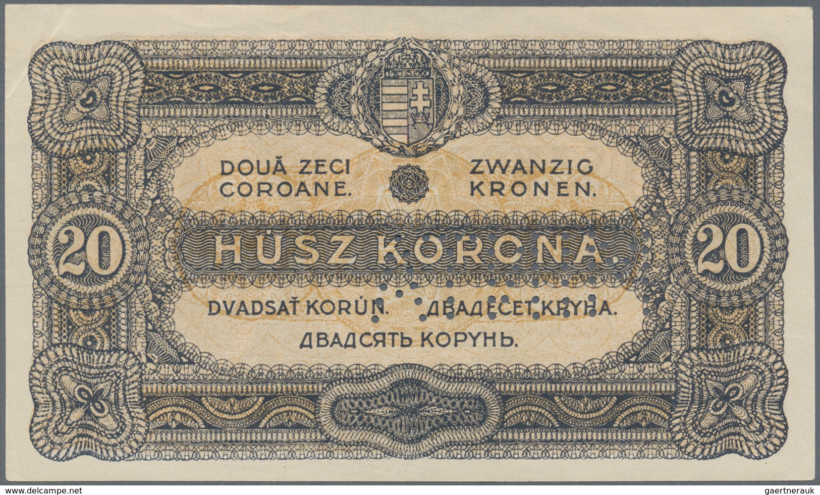 01689 Hungary / Ungarn: 20 Korona 1920 Specimen, P.61s With Perforation "MINTA", Tiny Dint At Upper Right - Hongarije