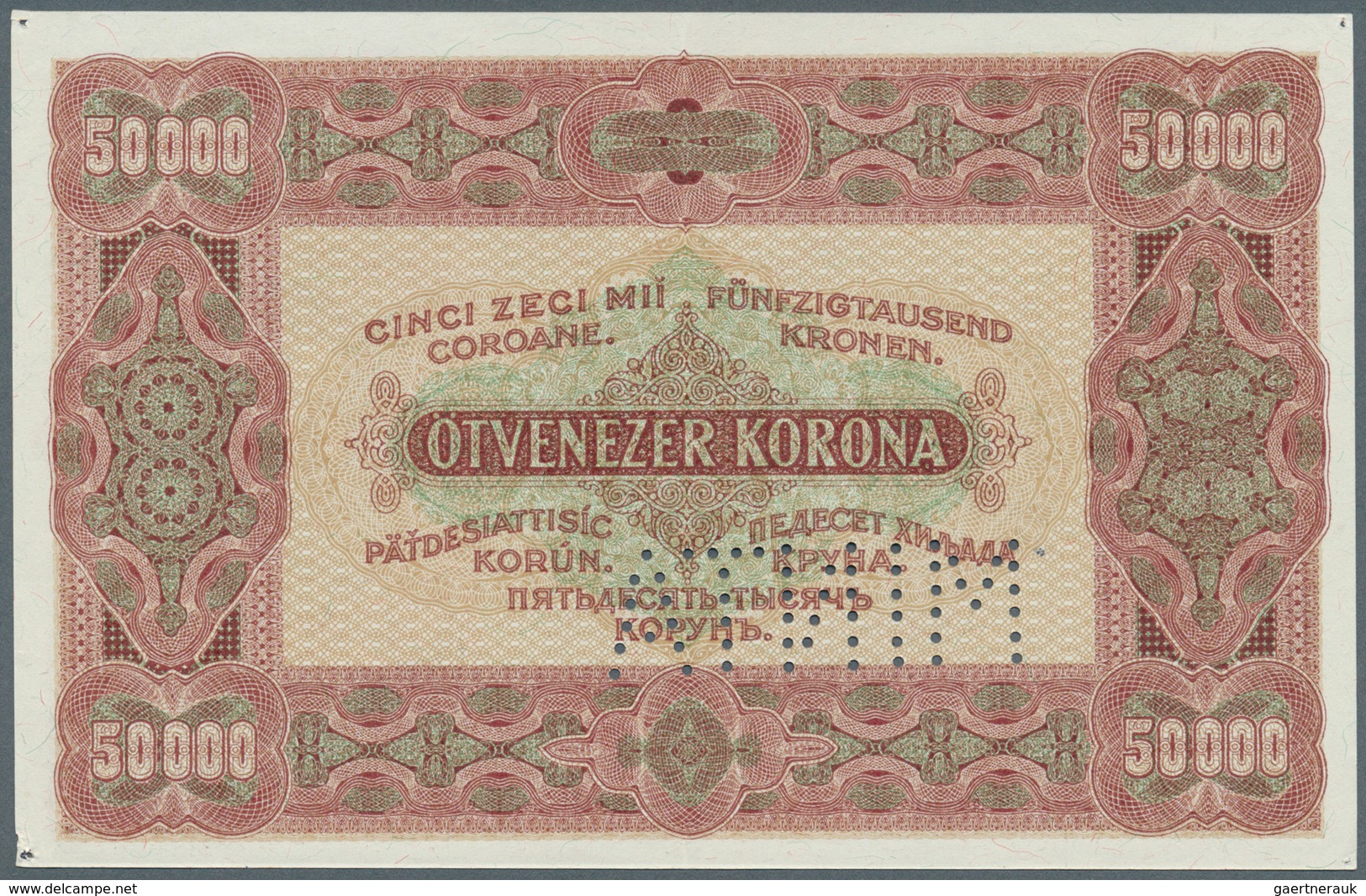 01692 Hungary / Ungarn: Penzügyminiszterium, 50.000 Korona 1923 MINTA (Specimen), P.71s, Tiny Pinholes At - Hongarije