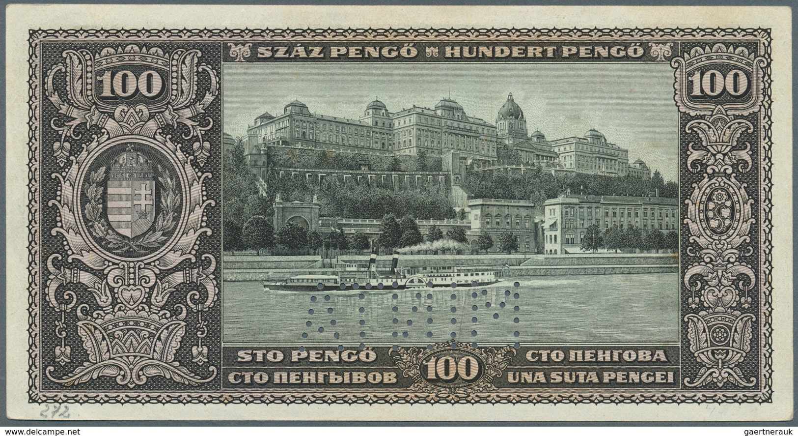 01695 Hungary / Ungarn: Magyar Nemzeti Bank, 100 Pengö 1926 MINTA (Specimen), P.93s, Vertical Fold At Cent - Hungría