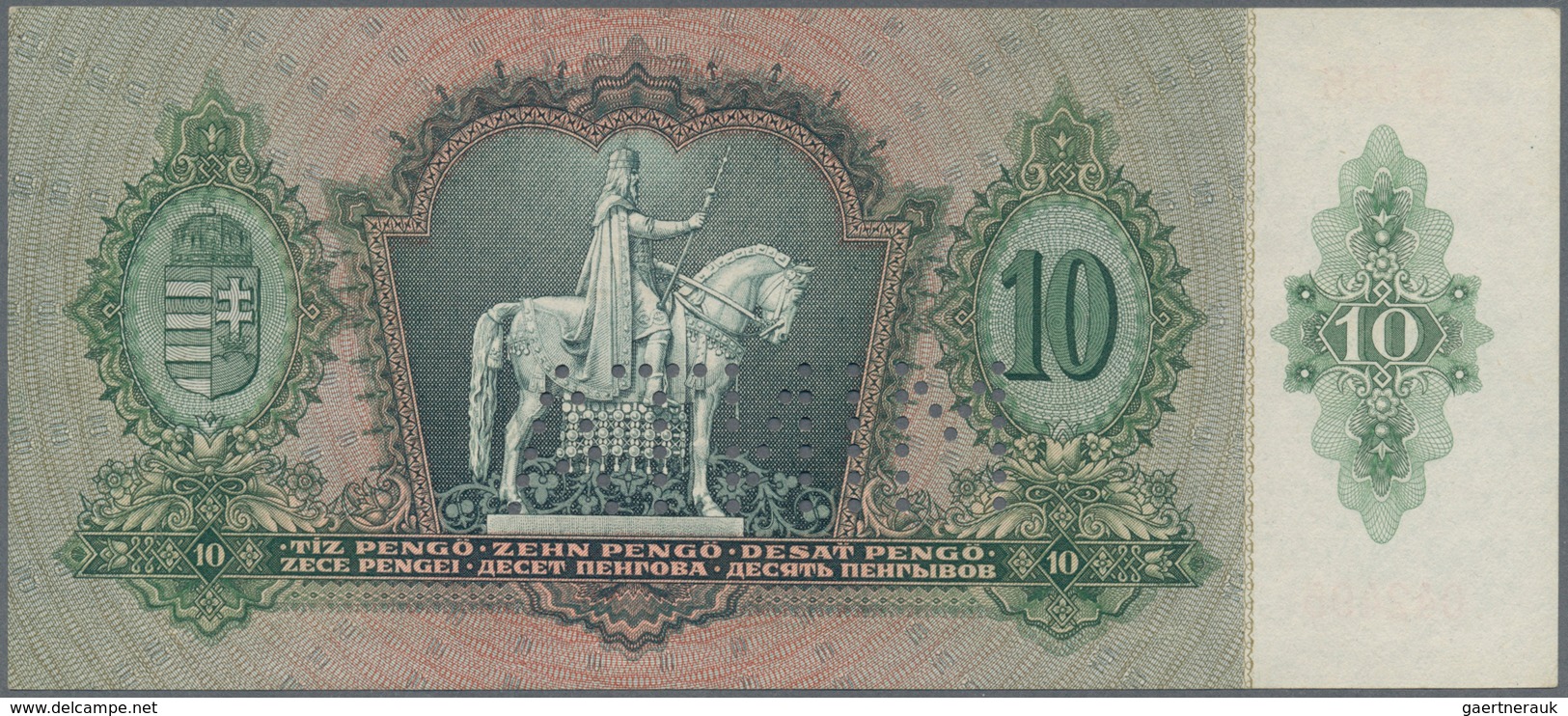 01697 Hungary / Ungarn: 10 Pengö 1936 Specimen, P.100s With Perforation "MINTA" In UNC Condition - Ungheria