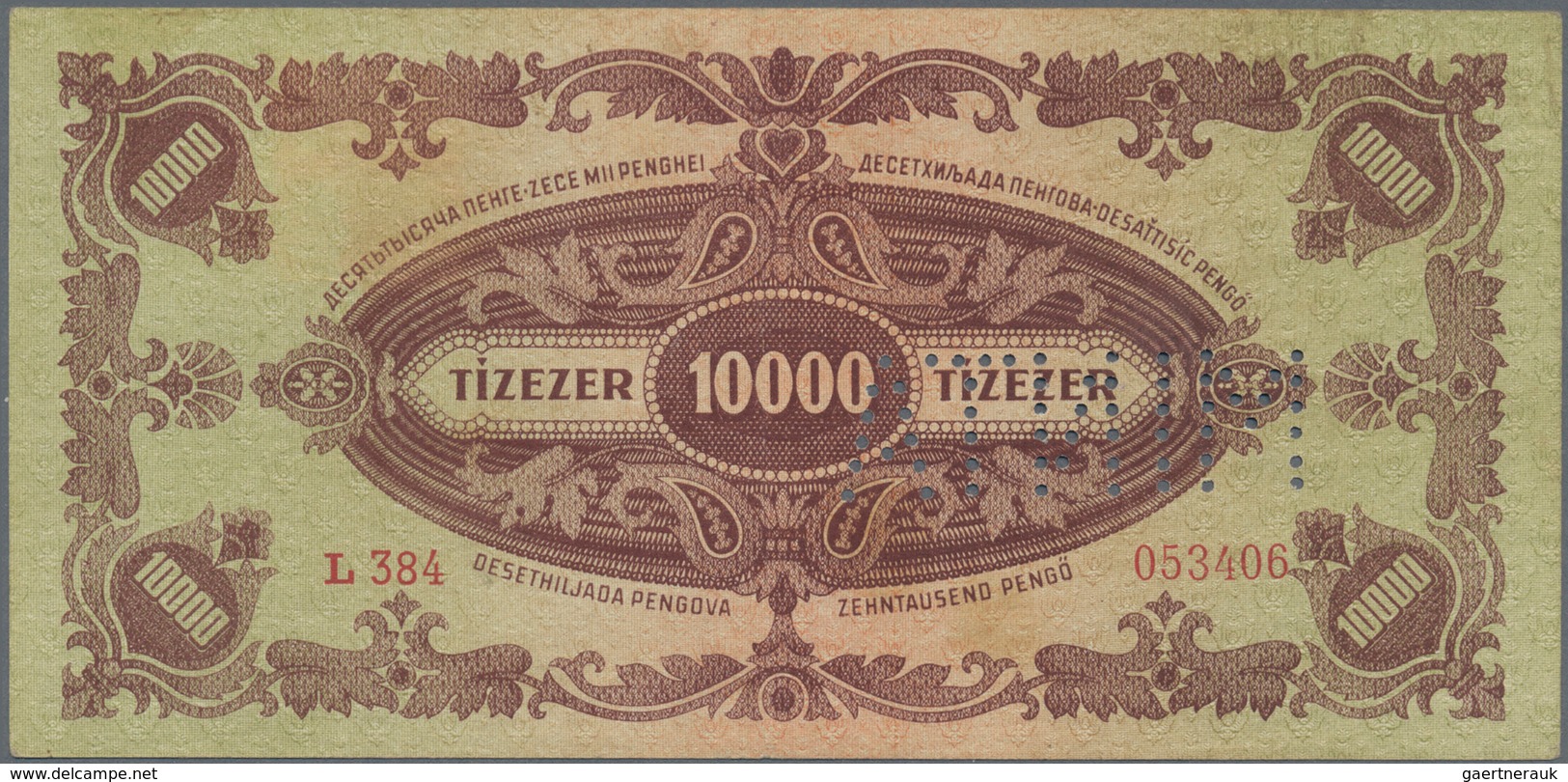 01704 Hungary / Ungarn: 10.000 Pengö 1945 Specimen, P.119s With Perforation "MINTA", Vertically Folded And - Hungría