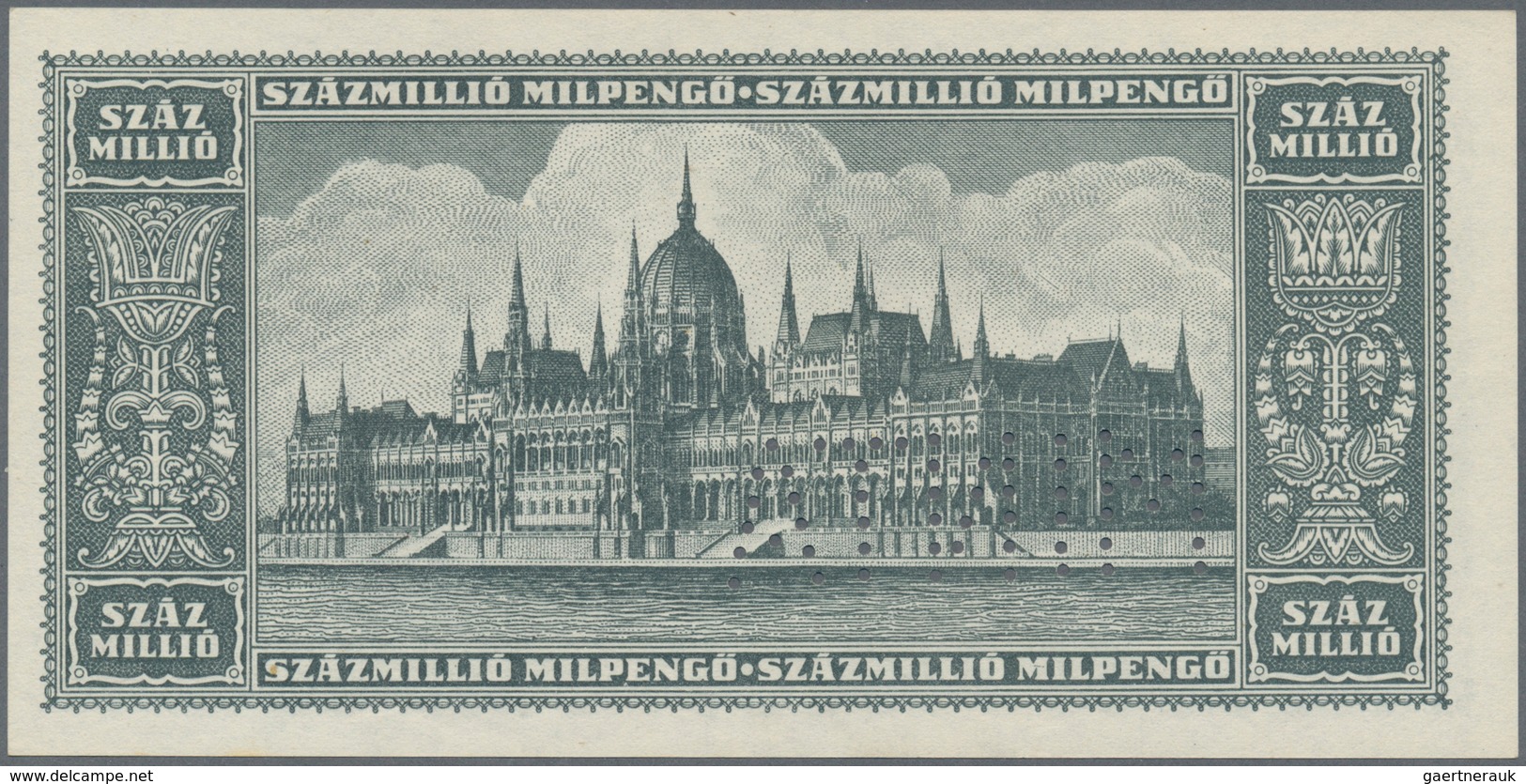 01706 Hungary / Ungarn: 100 Million Milpengö 1946 Specimen, P.130s With Perforation "MINTA" In UNC Conditi - Hungary