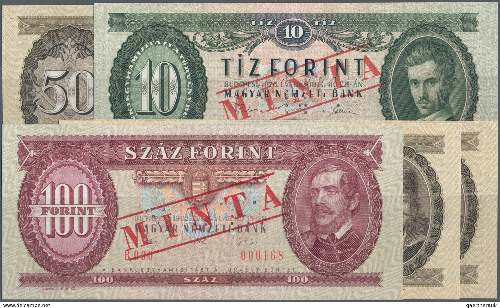 01709 Hungary / Ungarn: Set With 5 Specimen Notes Comprising 10 Forint 1975 Specimen P.168es, 2 X 50 Forin - Hungary