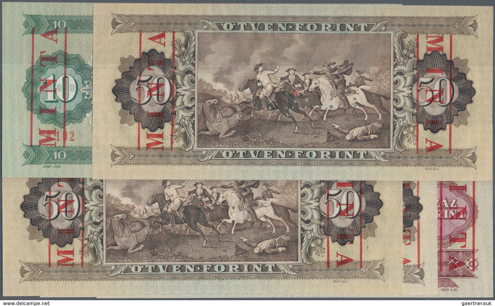 01709 Hungary / Ungarn: Set With 5 Specimen Notes Comprising 10 Forint 1975 Specimen P.168es, 2 X 50 Forin - Hungría