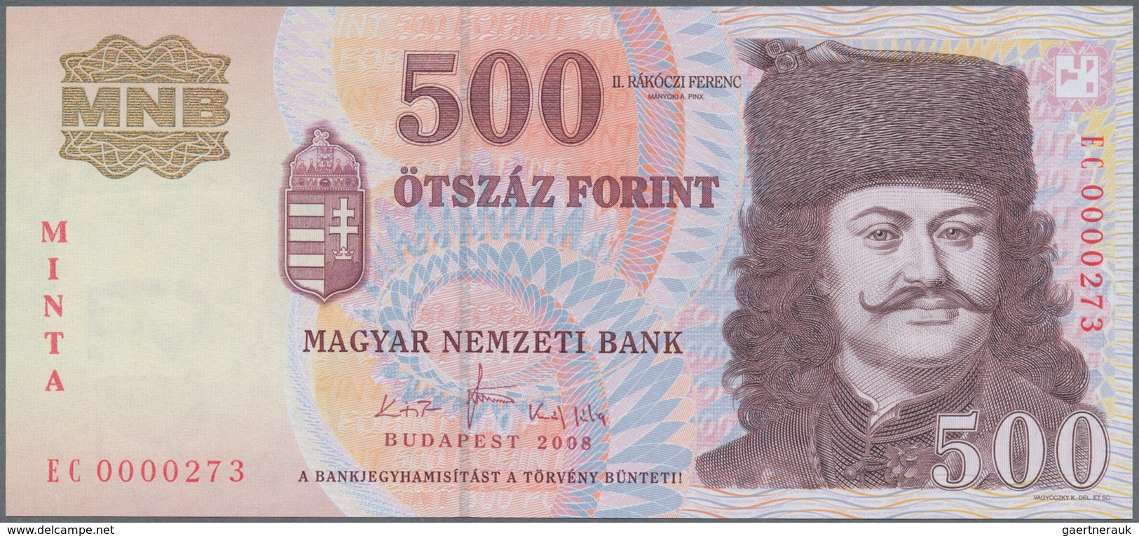 01712 Hungary / Ungarn: Pair Of The 500 Forint 2008 Specimen, P.196bs, Both With Red Overprint "MINTA" In - Ungheria