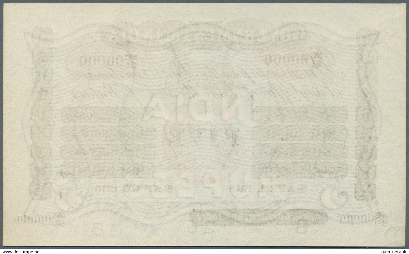 01725 India / Indien: Very Rare Specimen Of 5 Rupees 8.4.1915 Government Of India P. A5s, With Zero Serial - India