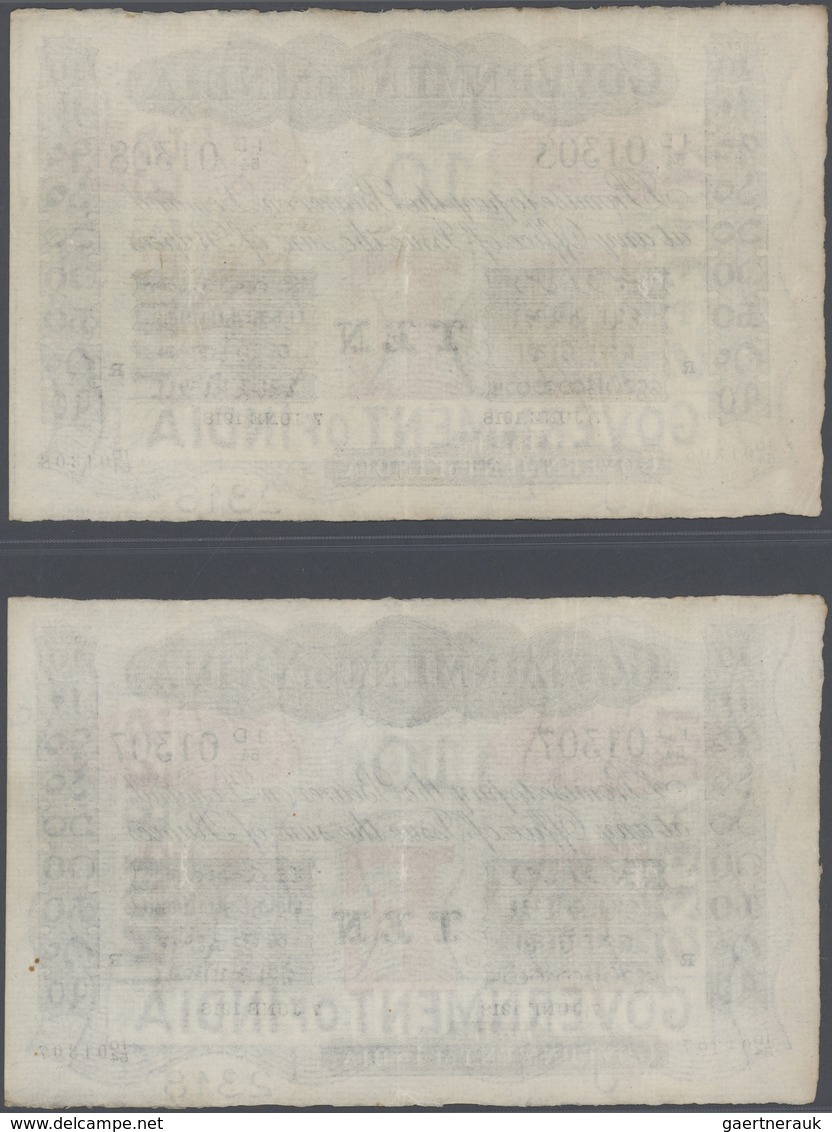 01732 India / Indien: Highly Rare Set Of 2 Consecutive Notes 10 Rupees 1918 RANGOON Issue P. A10 In Simila - India