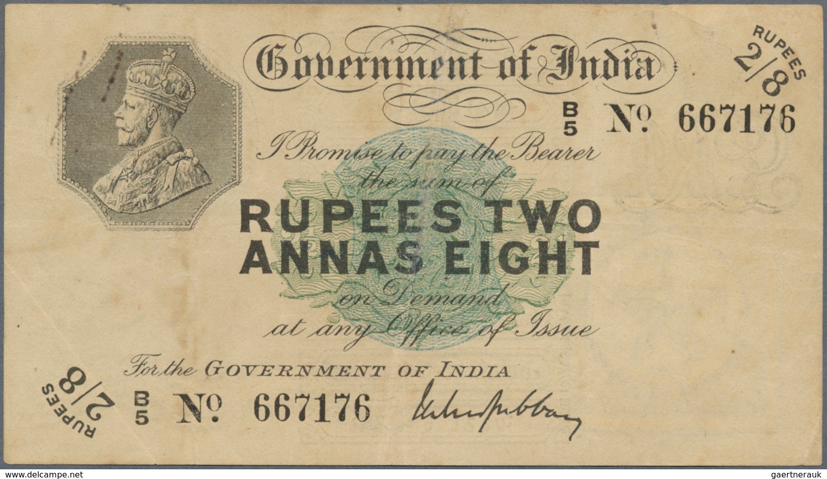 01737 India / Indien: Government Of India 2 Rupees 8 Annas ND(1917) P. 2, Stronger Center Fold In Paper, F - India