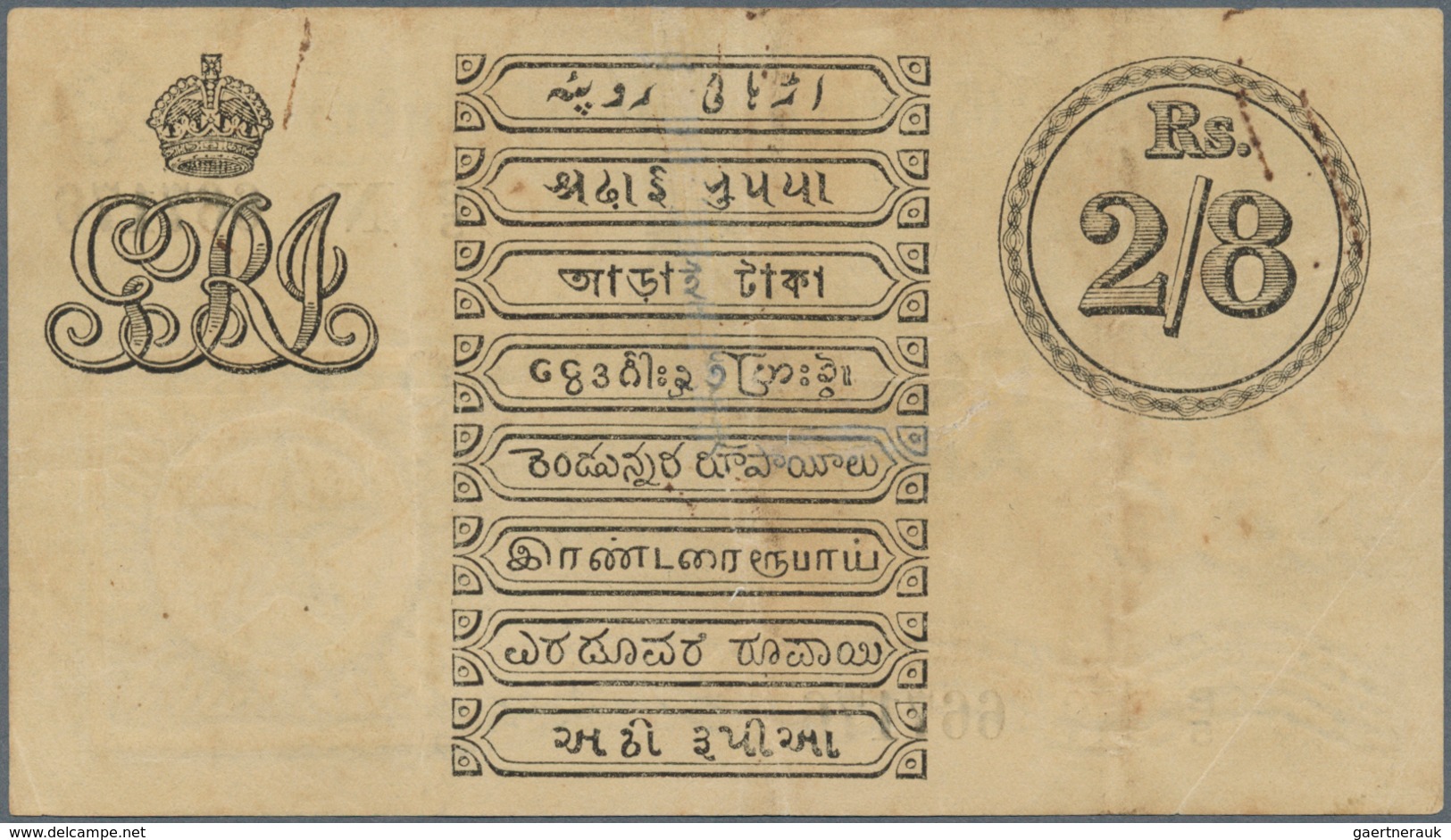 01737 India / Indien: Government Of India 2 Rupees 8 Annas ND(1917) P. 2, Stronger Center Fold In Paper, F - India