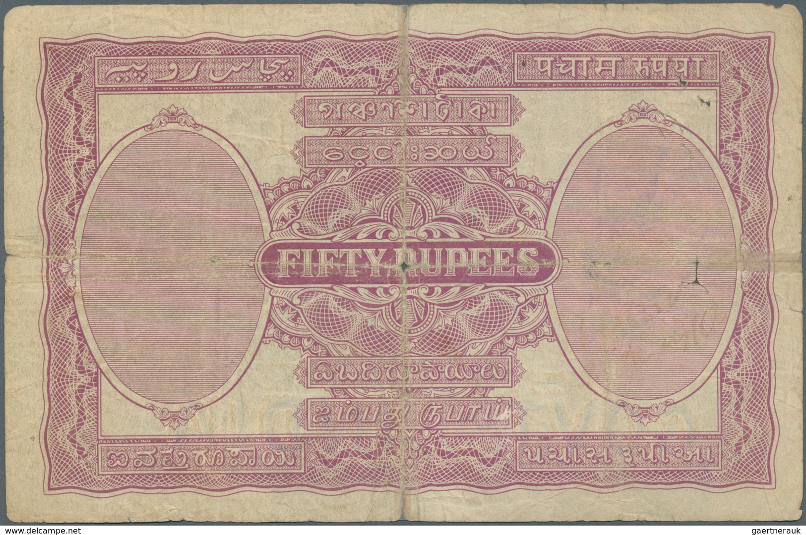 01740 India / Indien: 50 Rupees ND(1930) P. 9b, Sign Taylor, Issue For BOMBAY, Strong Horizontal And Cente - India